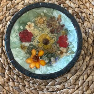 Vintage Pressed Flower Lucite Trinket Dish